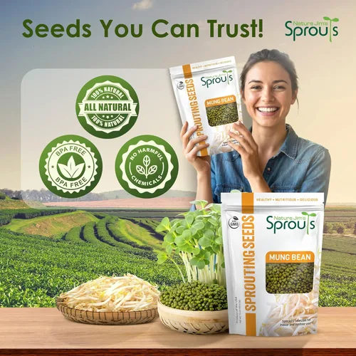 Miniatura 7 de Nature Jims Mung Bean Sprout Seeds – Semillas germinantes de 16 onzas – Semillas de frijol Mung Premium – Sin OMG – Bolsa resellable para una