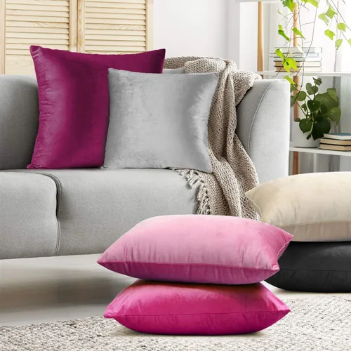 Miniatura 7 de Nestl Fundas de cojín decorativas, acogedoras fundas de cojín de terciopelo magenta de 51 x 51 cm, suaves fundas de cojín sólidas para sofá, cama