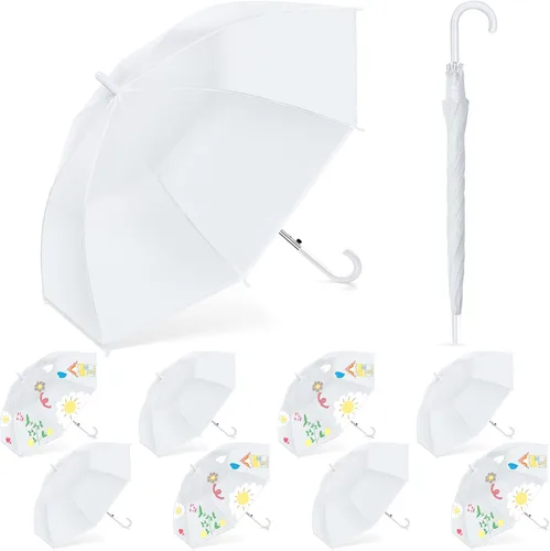 Fabbay 8 paraguas de bricolaje con mango de gancho en J para boda, resistente al viento, 24 pulgadas, para guardería, escuela, hogar y proyectos de