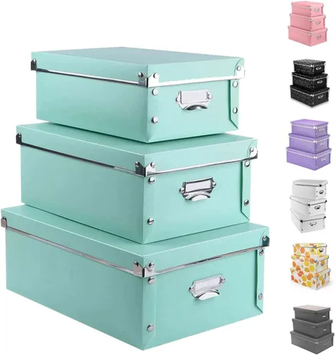 Miniatura 11 de XUCHUN Cajas de almacenamiento plegables de plástico con tapas, organizador decorativo para ropa, zapatos, oficina y recuerdos, diseño de anidación
