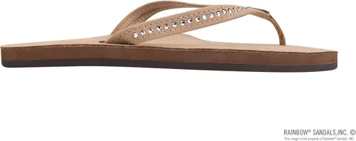 Miniatura 4 de Rainbow Sandals Piel de una sola capa para mujer con correa estrecha de cristal Swarovski, Negro