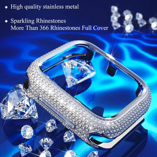 Miniatura 2 de Bling Cases - Fundas compatibles con Apple Watch de 1.61 pulgadas (1.614 in) Series 7 y Series 8, funda protectora de metal inoxidable con diamantes