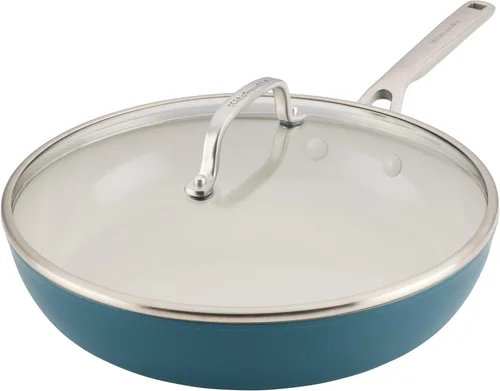 Miniatura 17 de KitchenAid - Sartén/cocedor jumbo de cerámica anodizada dura antiadherente con inducción con tapa y mango auxiliar, apta para lavavajillas, Porcelana