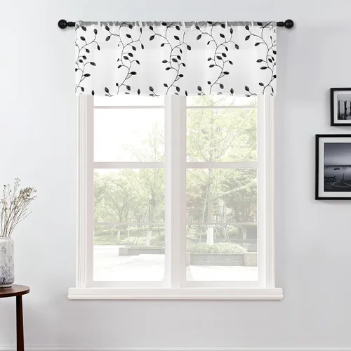 Miniatura 13 de MRTREES Cenefa de cortina transparente de Navidad, 2 paneles de cortinas bordadas con hojas pequeñas de 54 x 16 pulgadas, bolsillo para barra
