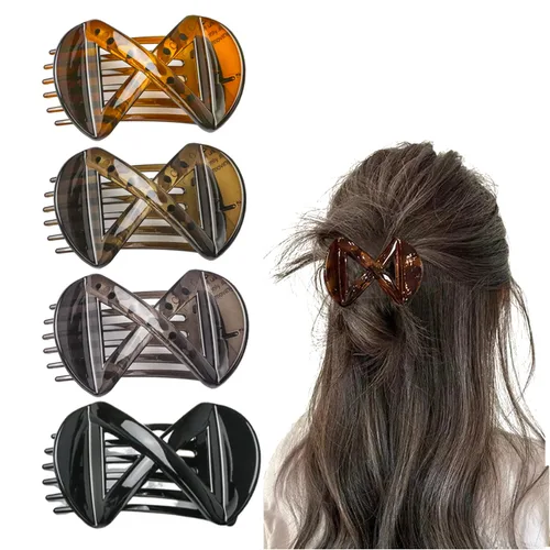 4 pinzas de pelo planas curvas, pinza francesa para cabello grueso, pinza de pelo de cocodrilo de sujeción fuerte, pasadores de pelo para mujeres
