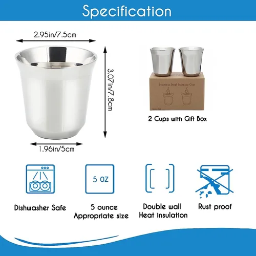 Miniatura 6 de Easyworkz Diego - Máquina de café expreso para estufa, paquete con taza de café expreso de acero inoxidable, juego de 2 tazas de metal