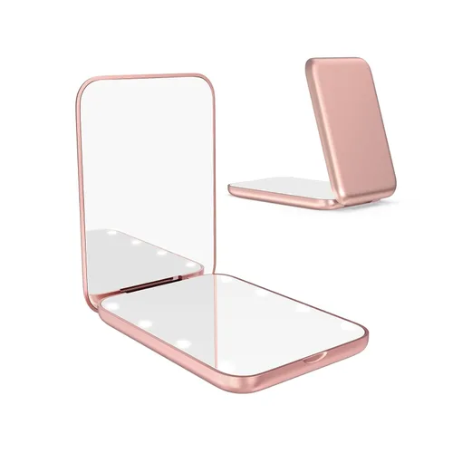 Miniatura 10 de WOBSION Espejo pequeño con luces, espejo de maquillaje compacto LED, mini espejo de viaje 1x/3x con aumento, portátil para bolso, bolsillo, regalos