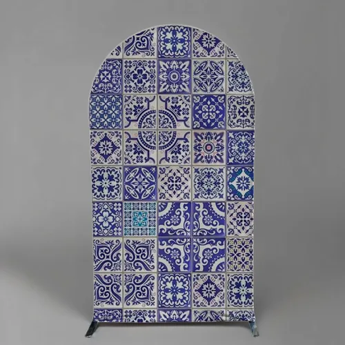 Miniatura 6 de Fundas de fondo de arco de porcelana, decoración de fiesta mediterránea, azulejos azules arqueados para fotografía, cubiertas de soporte