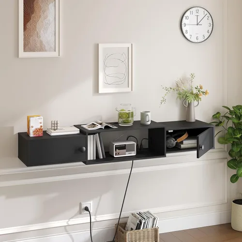 Miniatura 5 de HOOBRO BK11UDS01 - Soporte flotante de 55 pulgadas para TV con tomas de corriente, moderno estante de consola multimedia montado en la pared