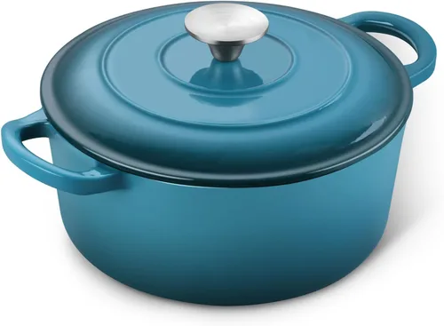 Miniatura 31 de E-far - Horno holandés de 6 cuartos de galón, esmaltado de hierro fundido con tapa, olla de cocina redonda antiadherente para Naranja
