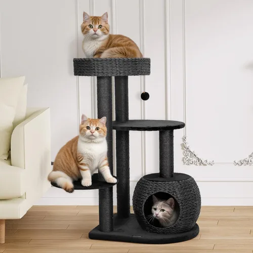Miniatura 9 de KAMABOKO Árbol Moderno para Gatos, Torre de 53 pulgadas para Gatos de Interior, Postes Rascadores de Sisal Natural, Condominio Tejido a Mano