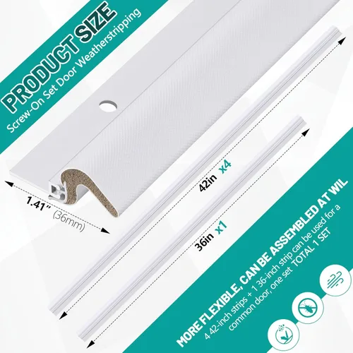 Miniatura 2 de Yuntau Burletes Atornillables para Puerta 42" 36" Burletes para Puerta con Portador de Aluminio y Junta de Espuma Burletes Exteriores en Forma de V