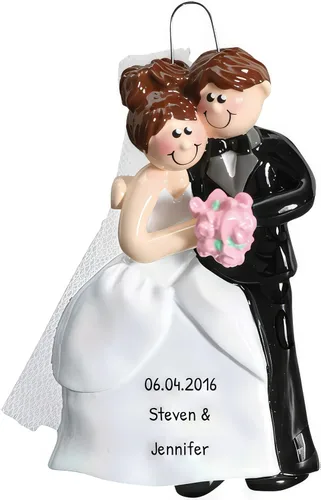 Miniatura 9 de Adorno personalizado de casado de nuestra primera Navidad 2025 Nombre y año personalizados Recuerdo de boda rubia de novia y novio morena Boda