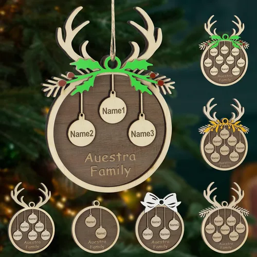 Miniatura 64 de Adornos de Navidad personalizados, familia de 1 nombre, adornos de Navidad de madera personalizados, decoración personalizada, decoración de árbol