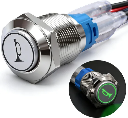 Miniatura 8 de Twidec/Interruptor de botón de presión momentáneo de bocina de altavoz de 16 mm, orificio de montaje de 5/8 pulgadas, luz LED azul de 12 V, carcasa