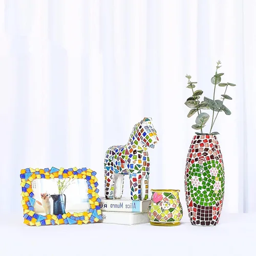 Miniatura 3 de Azulejos de mosaico para manualidades, varios colores, vidrio, purpurina, suministros de mosaico, piezas a granel, cuadrado, triángulo, rectángulo