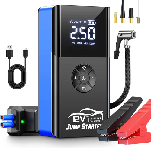 Miniatura 9 de Arrancador con compresor de aire, 8000 A 180 PSI, batería portátil de coche (todo gasolina/12L diesel) 12 V caja de salto de automóvil cargadores