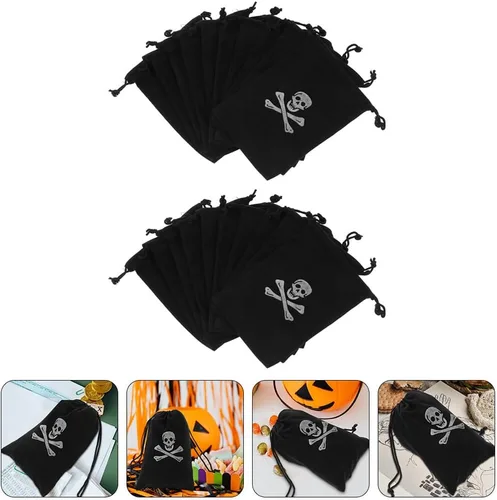 Miniatura 8 de Healifty 20 bolsas de tela de monedas piratas con cordón para caza del tesoro para fiesta de Halloween, almacenamiento de joyas de dulces, 6.1 x 4.5