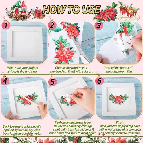 Miniatura 4 de BBTO 12 hojas de transferencia de Navidad para manualidades y muebles, calcomanías de transferencia de Navidad, calcomanías de invierno para madera