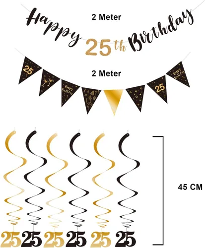 Miniatura 3 de BRT Bearingshui Kit de decoración de cumpleaños de 25 años para hombres y mujeres, pancarta de feliz cumpleaños 25, serpentinas de remolinos