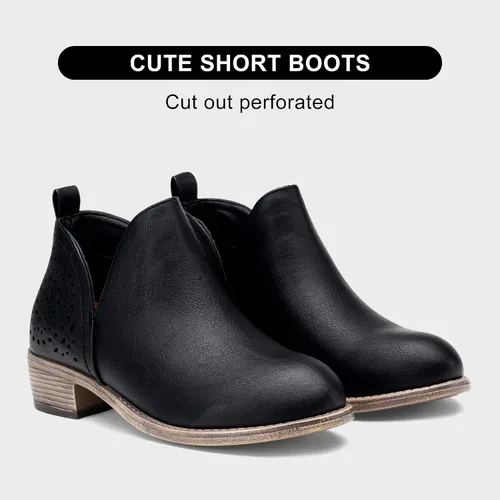 Miniatura 3 de VEPOSE botas al tobillo para mujer con tacón bajo y grueso, con perforaciones, botas de vaquero