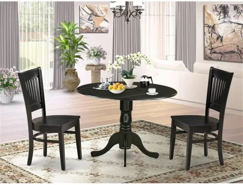 Miniatura 2 de East West Furniture DLVA3-BLK-W, juego de dinette de 3 piezas para espacios pequeños que incluye una mesa de comedor redonda con hojas abatibles y 2