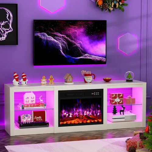 Miniatura 11 de BREEZEHEAT - Soporte de TV con chimenea eléctrica de 58 pulgadas para televisor de 65" - Centro de entretenimiento con chimenea de 18" y luz LED