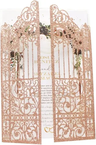 Miniatura 10 de MillaSaw Black Gate - Tarjeta de invitación cortada con láser para boda, compromiso, sirena, fiesta de cumpleaños, 25