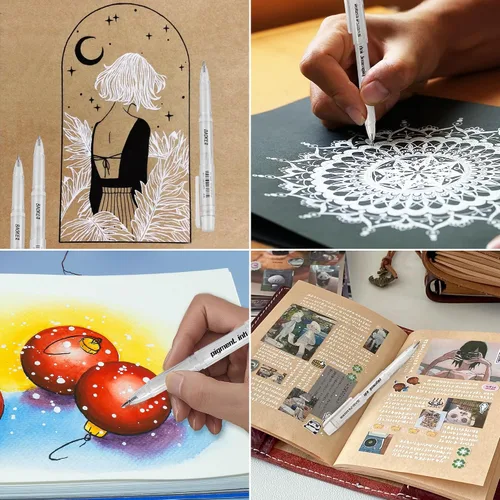 Miniatura 4 de Qionew Bolígrafos de gel blanco de 0.039 pulgadas, punta fina opaca de 0.028 in para dibujo de papel negro, resaltado artístico, diario de viñetas