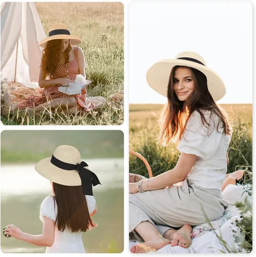 Miniatura 5 de Surblue Sombrero de verano de paja para mujer, sombrero de sol flexible de ala ancha para playa