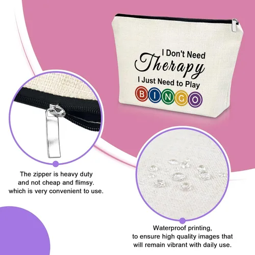 Miniatura 3 de Sazuwu Regalos para amantes del bingo, regalo de juego para mujeres, bolsa de maquillaje, No necesito terapia, solo necesito jugar al bingo 1 PC