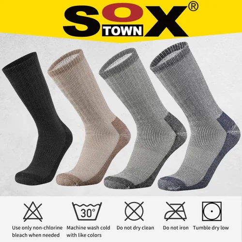 Miniatura 6 de SOX TOWN Men's Merino Wool Cushion Crew Socks Moisture Wicking Control for Outdoor Hiking Work Boot Thermal Warm All Seasons