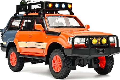 OANMYJJO Autos para niños 1/24 de Land Cruiser LC80 modelo de coche fundido a presión, autos de tracción con luz y sonido, modelo de auto Naranja
