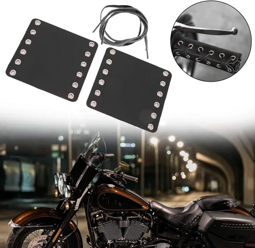 Miniatura 5 de Puños de manillar de motocicleta de cuero con calefacción 2 piezas con correa para la mayoría de motocicletas (negro)
