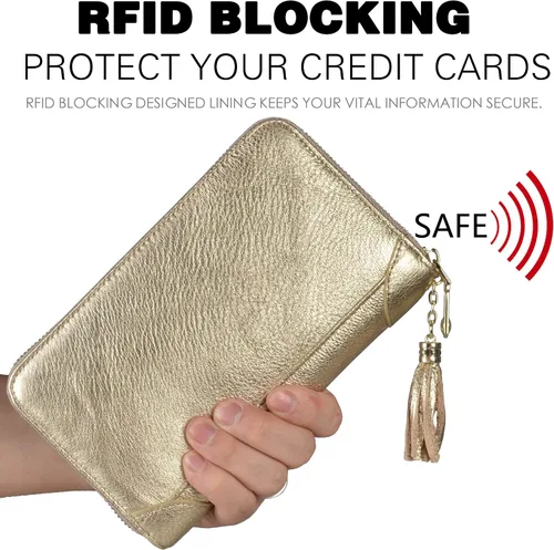 Miniatura 4 de Easyoulife - Monedero de cuero con cremallera, billetera portatarjetas para mujer, bloqueo RFID