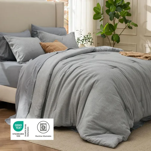 Miniatura 62 de Bedsure Juego de edredón Twin/Twin XL, ropa de cama suave beige para todas las estaciones, juego de cama teñido catiónico, 2 piezas, 1 edredón