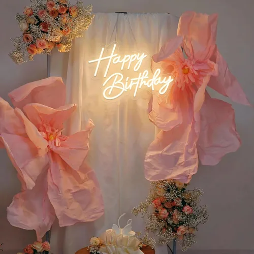 Miniatura 5 de Letrero de neón de feliz cumpleaños para decoración de pared, luces LED de neón blancas cálidas de 17×12 pulgadas, letrero de luz de neón de feliz
