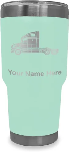 Miniatura 40 de LaserGram Taza aislada al vacío de 20 onzas, cabina de camión, grabado personalizado incluido (negro)