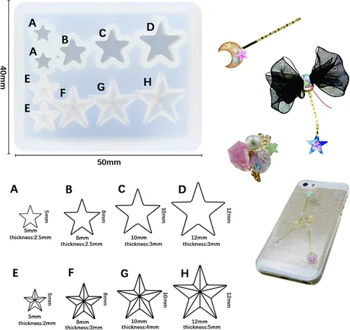 Miniatura 2 de FUNSHOWCASE Mini Moldes Surtidos de Joyería de Resina y Epoxy de Estrellas de Silicona Pequeños para Artesanía Delicada
