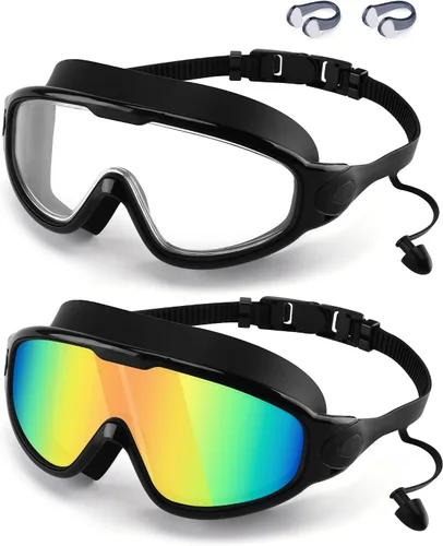 Miniatura 11 de WIN.MAX Paquete de 2 gafas de natación antiniebla, anti rayos UV, visión transparente para hombres, mujeres, niños y niñas, gafas de natación