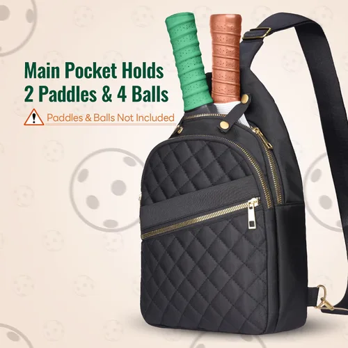 Miniatura 2 de NiHome Bolsa de pickleball para 2 paletas, mochila cruzada de pickleball para mujeres y hombres, correa ajustable, color negro, Negro (actualizado)
