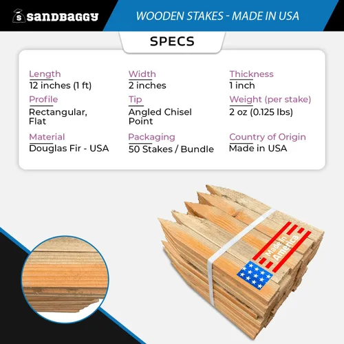 Miniatura 2 de Sandbaggy Estacas de nivelación de madera de 12 pulgadas, estacas resistentes para construcción, jardinería, topografía, formas de hormigón, punta