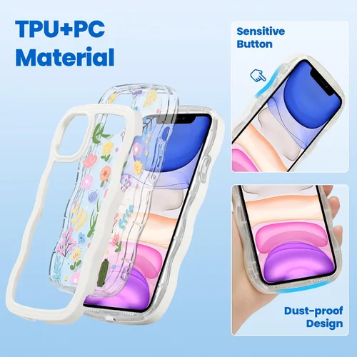 Miniatura 2 de ZCDAYE Funda compatible con iPhone 11, diseño floral estético, bonita funda rizada y ondulada para mujeres y niñas, funda de TPU suave a prueba