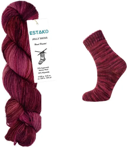 Miniatura 7 de Estako Jolly Socks Hilo Pintado a Mano 75% Lana Merino Superwash y 25% Poliamida (Fine/Sport 2 Peso) / 3.52 Oz - 100 gr / 360 Yardas - 330 mt