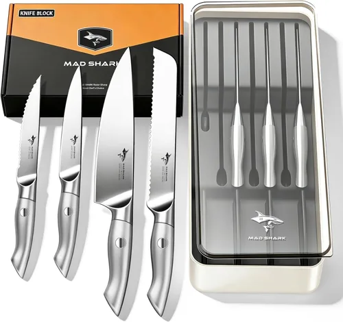 Miniatura 8 de MAD SHARK Juego de cuchillos de cocina de 11 piezas con bloque, cuchillos de acero inoxidable de alto carbono con varilla afiladora, mango
