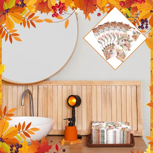 Miniatura 6 de Seajan 200 Piezas Servilletas de Papel de Calabaza de Otoño de Acción de Gracias Toallas de Mano Desechables para Baño Toallas de Invitados