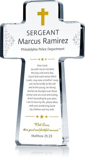Placa de regalo personalizada con cruz de cristal para oficial de aplicación de la ley, personalizada con el nombre del oficial de la ley, regalo