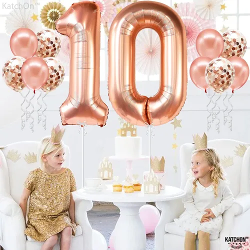 Miniatura 6 de KatchOn, Globo gigante de oro rosa del número 10 – 40 pulgadas Globo de oro rosa 10 con globos de confeti Decoraciones de 10 cumpleaños de oro