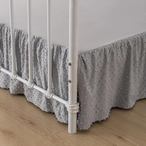 Miniatura 13 de Falda de cama de lunares copetudos, falda de cama con volantes tamaño King con esquinas divididas, faldas de cama con volantes de 14 pulgadas