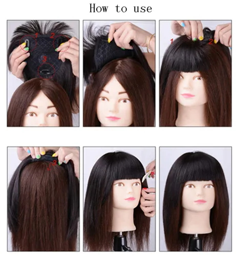 Miniatura 5 de Extensiones de cabello de 14 pulgadas con flequillo, extensiones de cabello con clip en la parte superior para cabello fino (negro, delgado)
